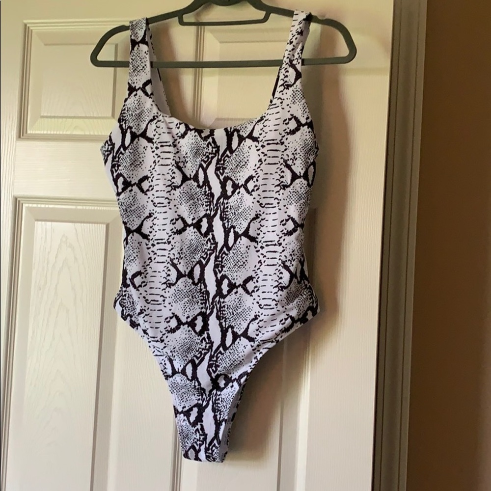 White snakeskin print bathing suit